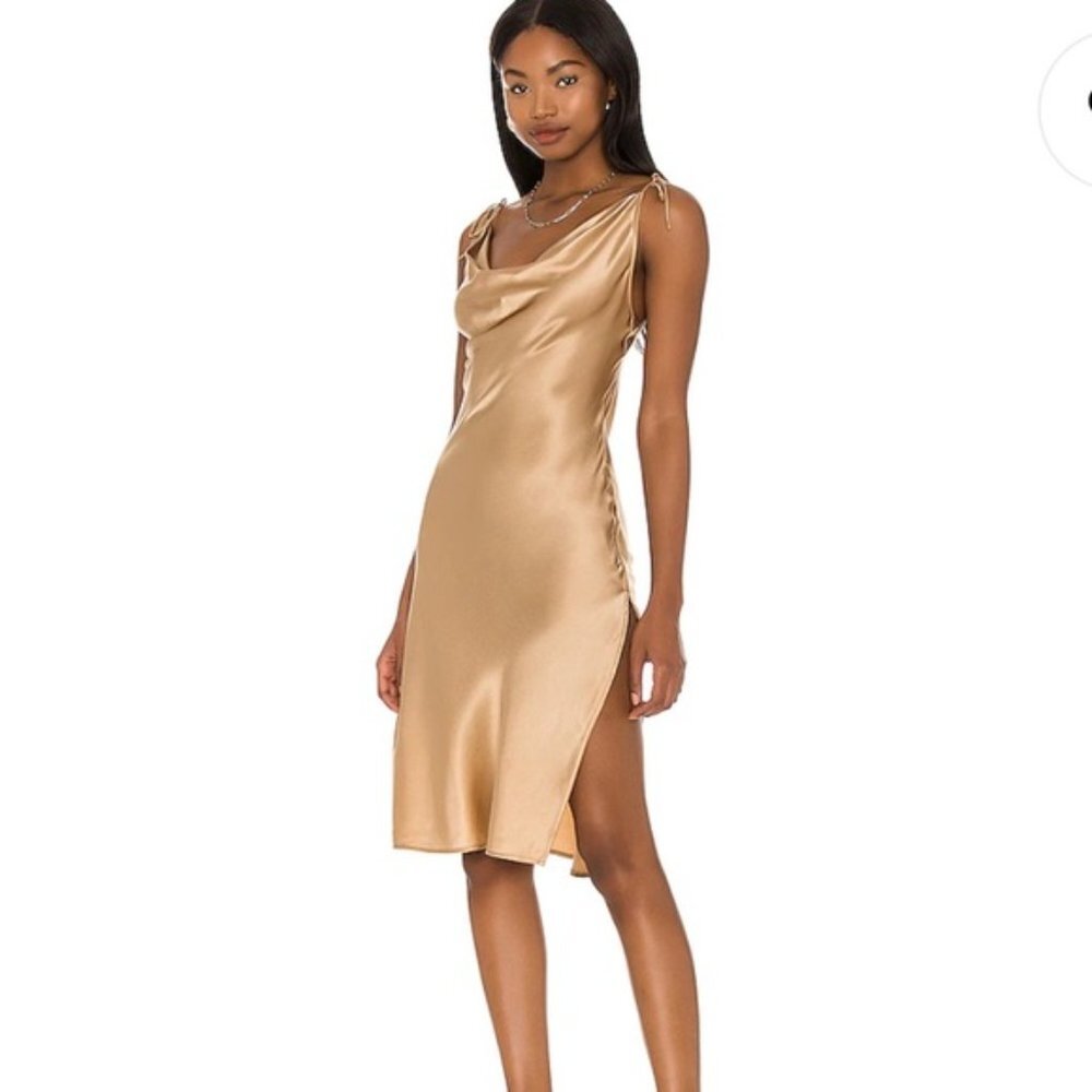 NWT Frankies Bikinis Doll Face Silk Slip Dress in Earth Cover Up Resort S